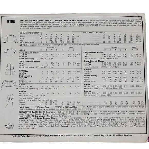 Vintage 80s McCalls Pattern 9158 Girls Collared Prairie Dress Sz 6 Uncut - Picture 2 of 2